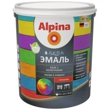 Эмаль по металлу Alpina Аква, акриловая, глянцевая, база 1, белая, 2,5 л