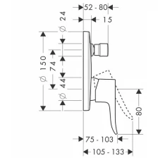 Смеситель для ванны Hansgrohe Metris 31493000 (внешняя монтажная часть)